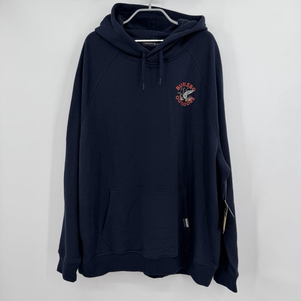 BURLEBO Men's Midweight Fleece Hoodie Sweatshirt size XL Navy Blue Hunting Duck